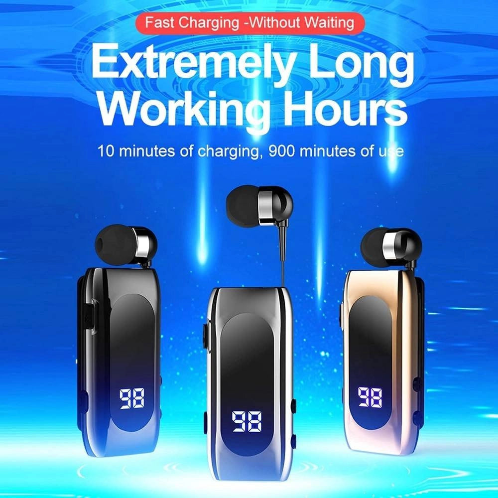 Trade Shop - Auricolare In-ear Wireless Bt5.2 Retrattile Vivavoce Clip Stereo Con Microfono K55 -