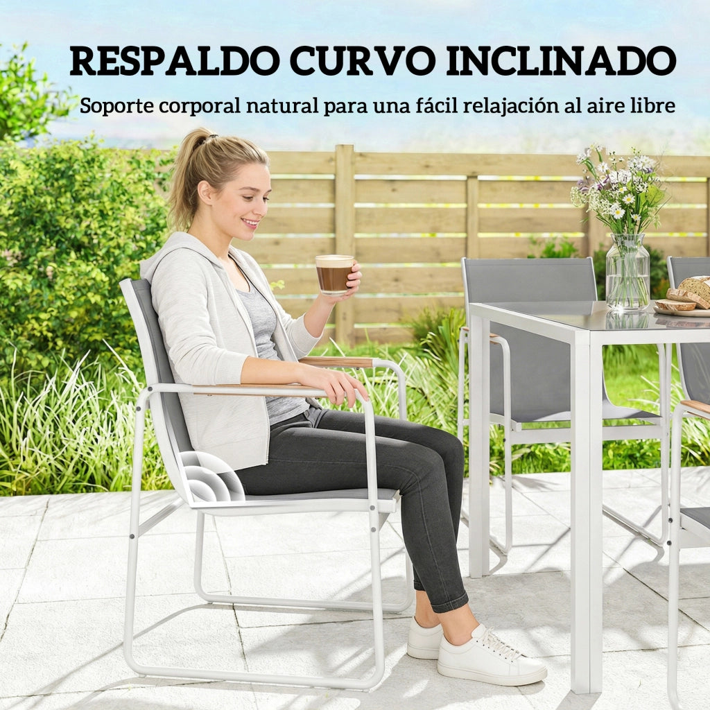 Set Giardino con Tavolo in Vetro e 6 Sedie ¨C Minimal ¨C Bianco e Grigio