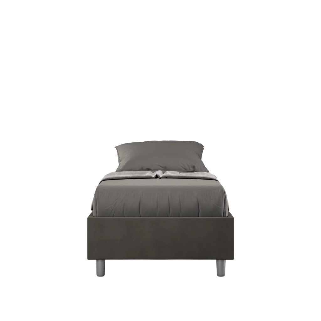 BS COM Letto singolo con rete imbottito 90x210 microfibra grigio