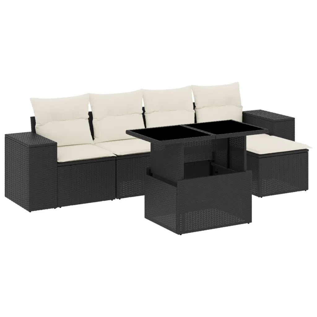 Set Divano da Giardino 6 pz con Cuscini Nero in Polyrattan