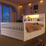 Letto a piattaforma con ripiani e cassetti - Zephmum- 160x200 cm, LED, USB, bianco