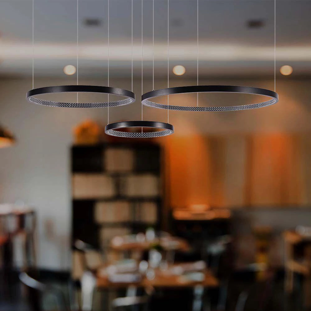 Lampada a sospensione LED 3 anelli nera 3000K V-TAC