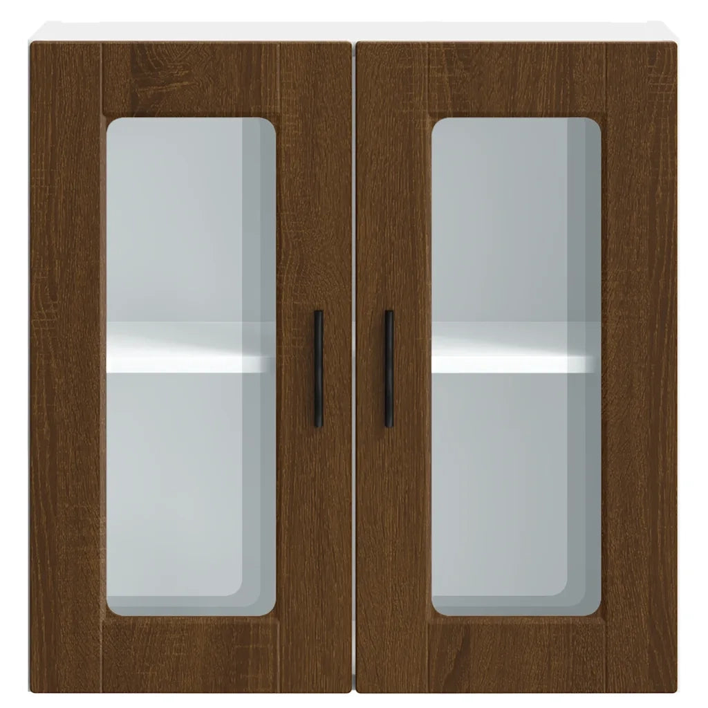 Pensile da Cucina con Porta in Vetro-Mobile Cucina da Parete Porto Rovere Marrone 700823