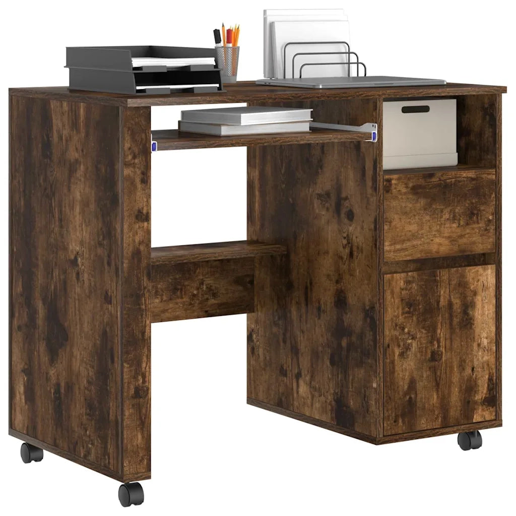 Scrivania con Ruote con cassetto Rovere fumé 91 x 50 x 77 cm 869534