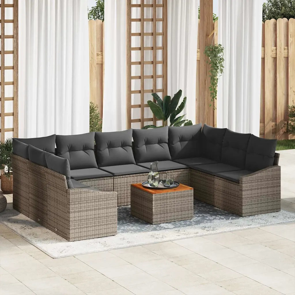 Set Divano da Giardino con cuscino 10 pcs Grigio polyrattan
