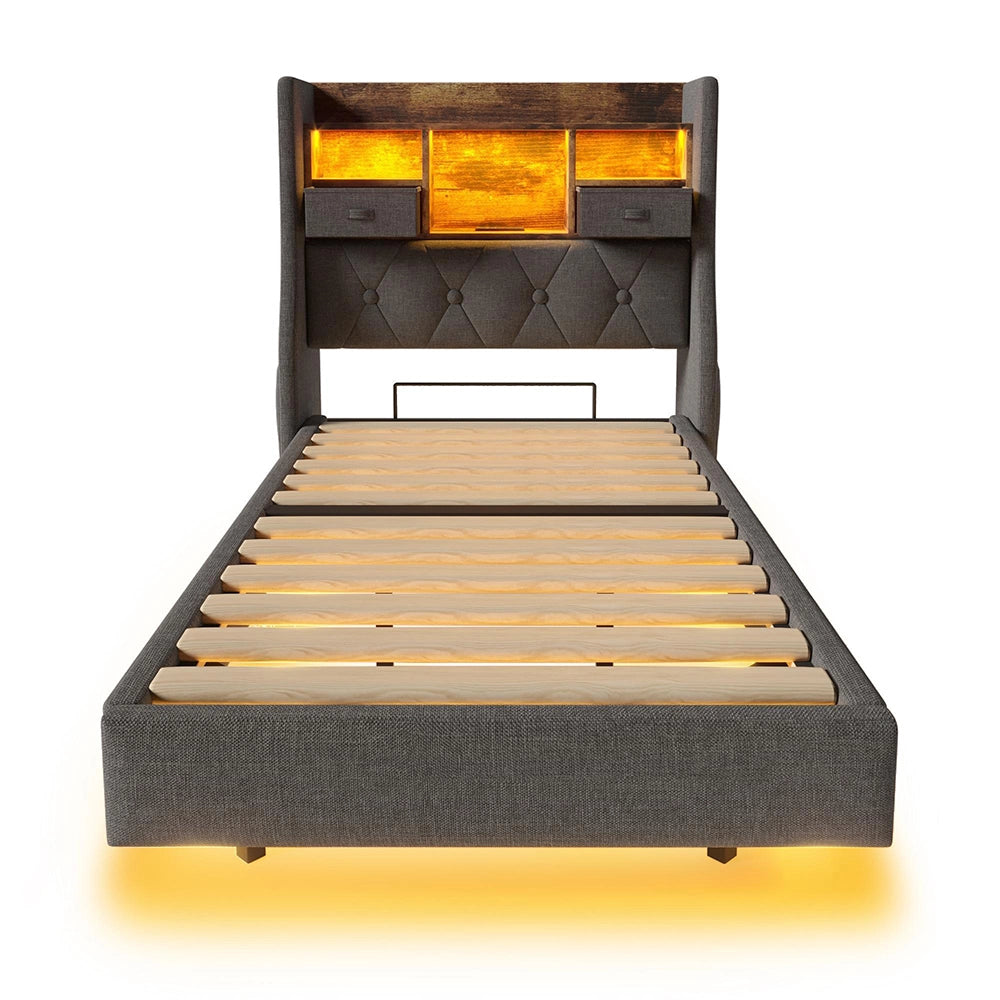 Letto sospeso 90x200cm?- Xylo - LED USB Type-C lino grigio