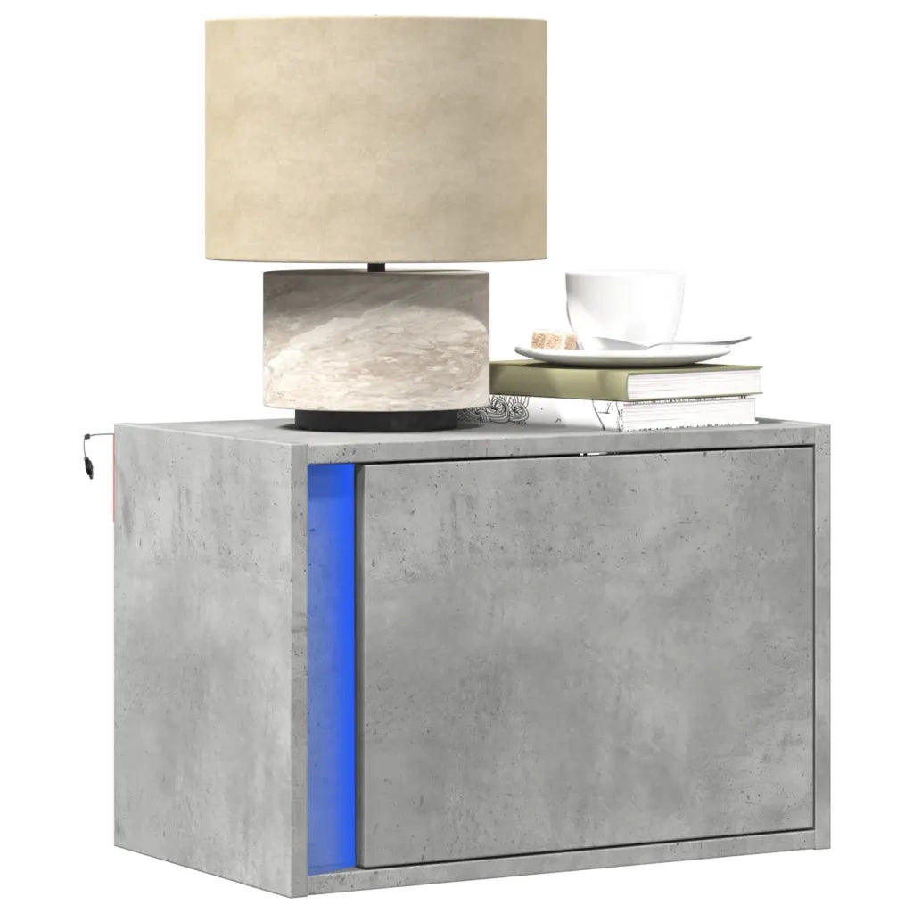 Comodini a Parete con Luci LED 2 pz Grigio Cemento 852096