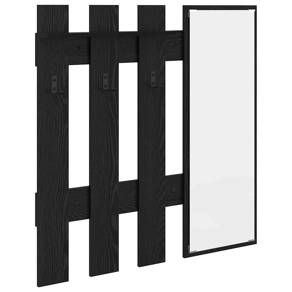 Appendiabiti a muro con specchio Rovere Nero 100 x 10 x 100 cm 874508