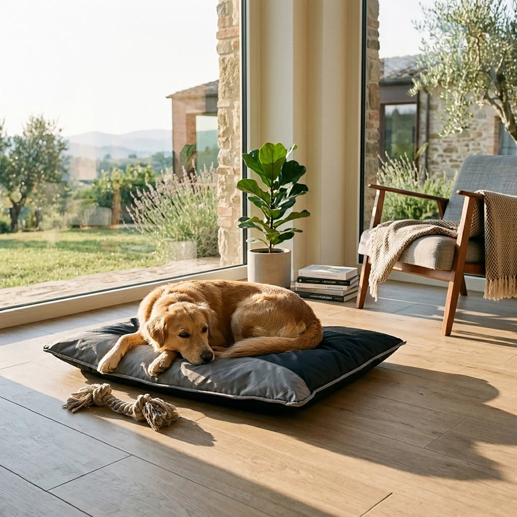 Cuscino Cuccia per Cani e Gatti 90x70 cm da Interno ed Esterno, Materasso Imbottito Sfoderabile, Tessuto Resistente e Facile da Pulire, Nero/Grigio