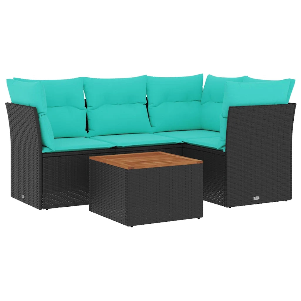 Set Divani da Giardino 5 pz con Cuscini Nero in Polyrattan