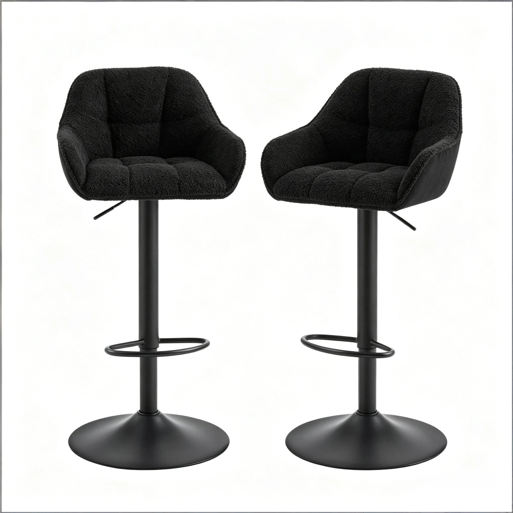 Sgabello da Bar Set di 2 Girevole con Altezza Regolabile e Schienale, in Ciniglia e Velluto a Coste, Nero