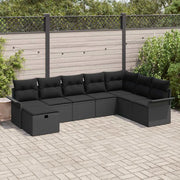 Set Divano da Giardino con cuscino 8 pcs Nero Poly Rattan