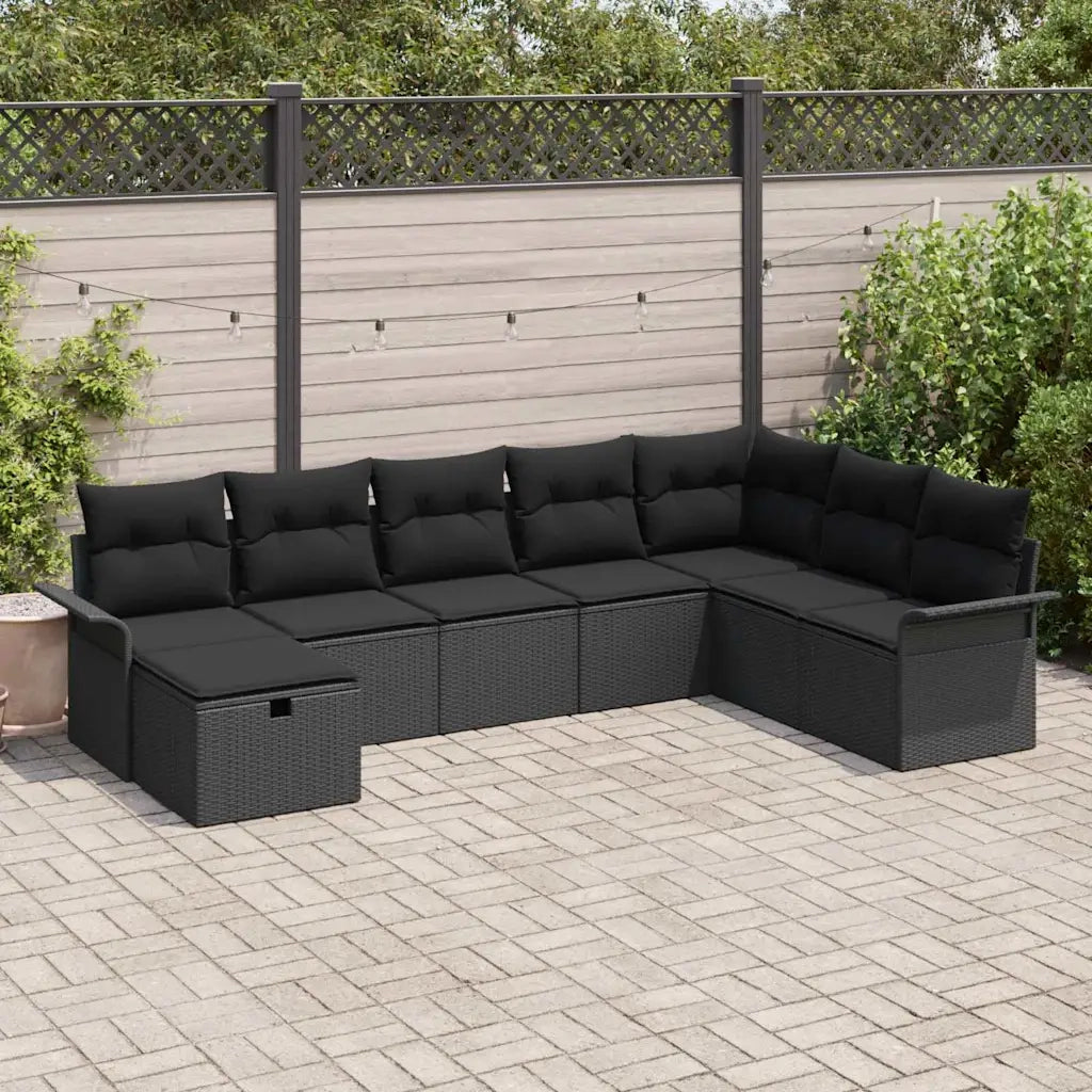 Set Divano da Giardino con cuscino 8 pcs Nero Poly Rattan