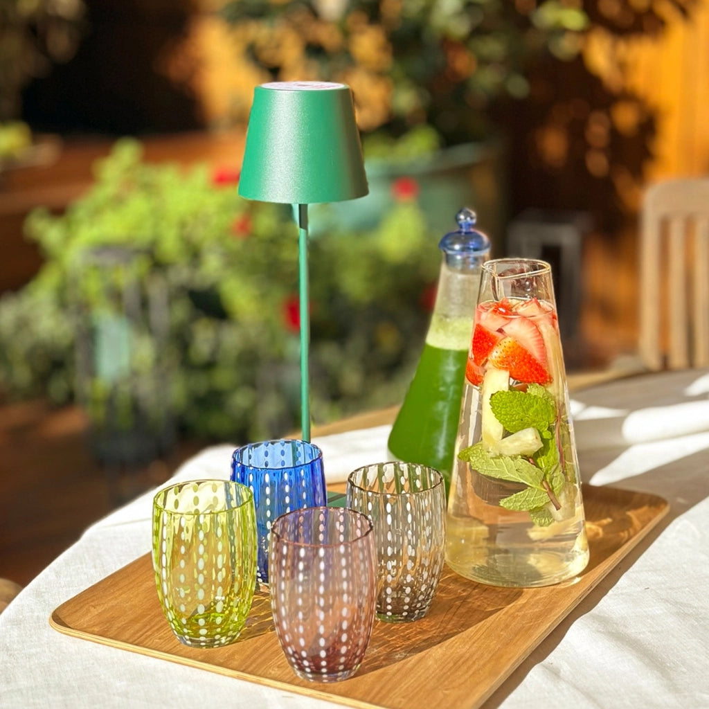 Zafferano Perle Bicchiere Blu - Vetro Colorato Soffiato a Bocca, 32 cl, Lavorato a Mano - Set da 2 Tumblers Artigianali per Acqua o Cocktail