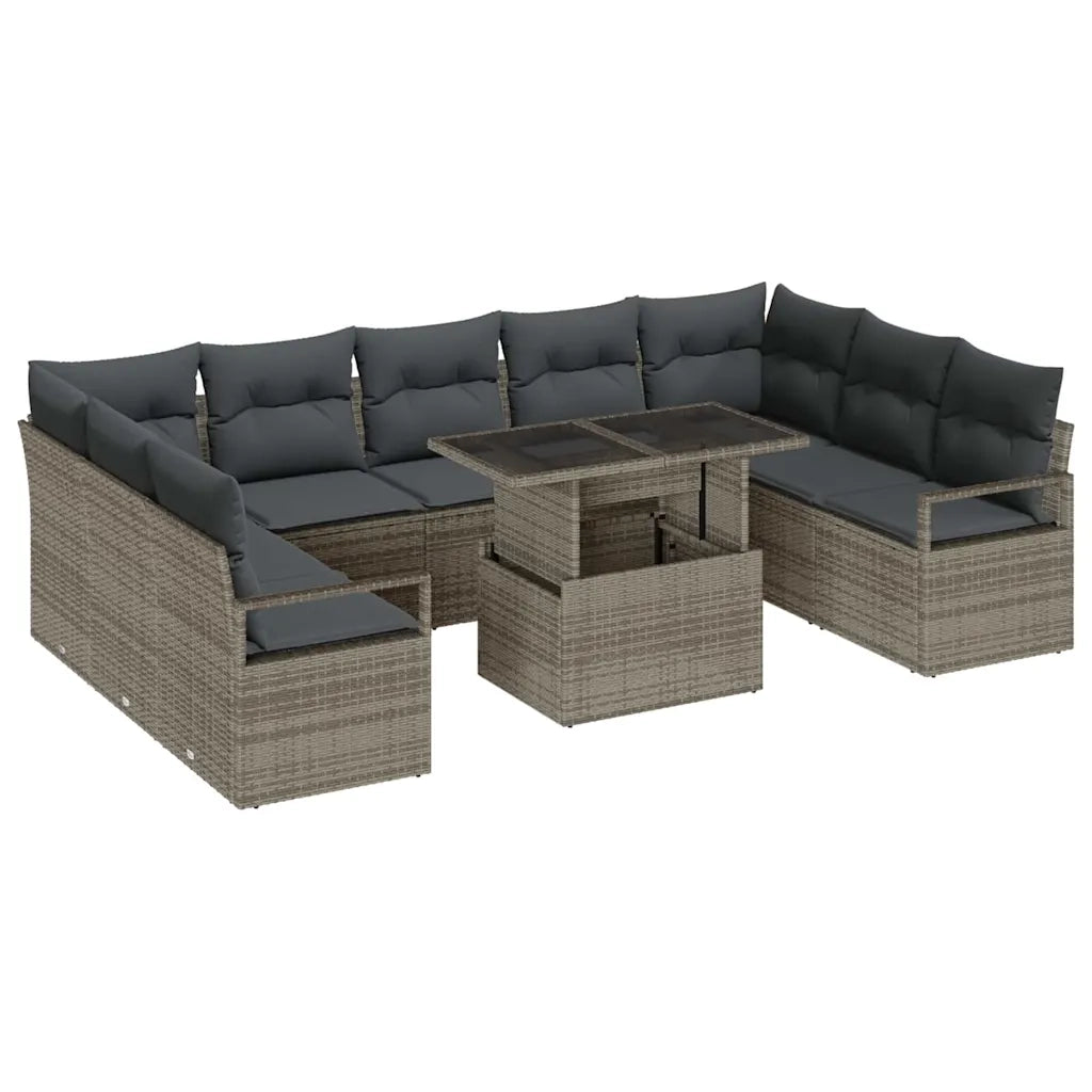Set Divano da Giardino 10 pcs Grigio Poly Rattan 3357622