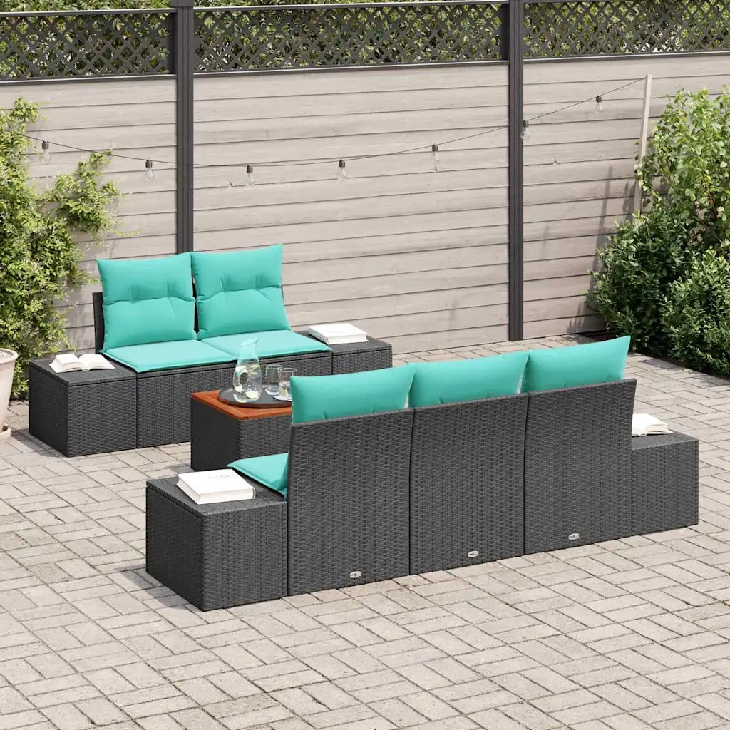 Set Divano da Giardino 6 pz Nero e Turchese polyrattan 3356569