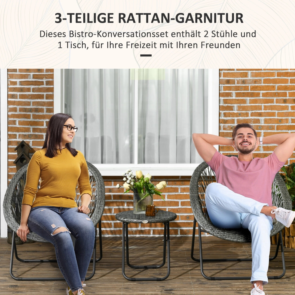 Set Tavolo e Sedie da Giardino ¨C zephmum ¨C Grigio, Polyrattan, Pieghevole