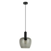Lampada sospensione loft nera vetro fumé E27 Italux