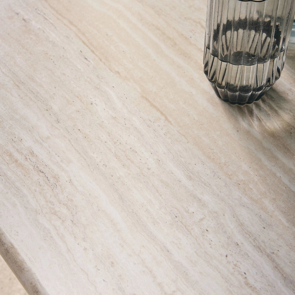 Tavolino rettangolare effetto legno, beige travertino