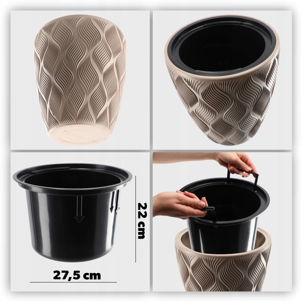 Vaso da fiori KADAX con inserto 42 cm, copertura per vaso da fiori in plastica alta