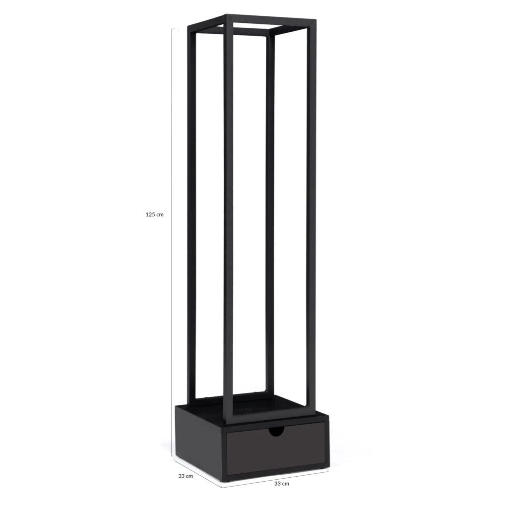 IDMarket - Leñero vertical de acero negro H. 125 cm con cajón
