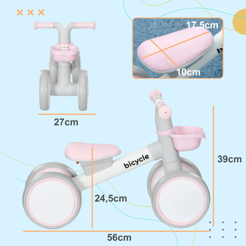 Bicicletta Senza Pedali Bambini 4 Ruote ¨C Minimal ¨C Grigio Bianco Rosa
