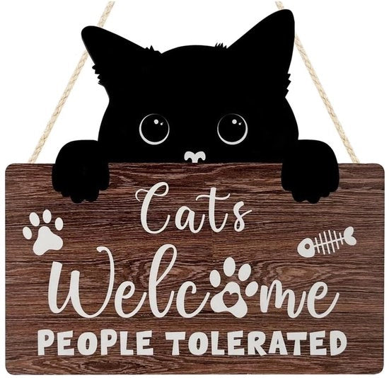 Bordo di Benvenuto per Gatto - Tavola in Legno - Citazione Divertente - Tono Chiara Sabbia - Decorazione per la Casa - Accessorio Unico per l'Interno - Adatto per la Casa degli Amanti dei Gatti