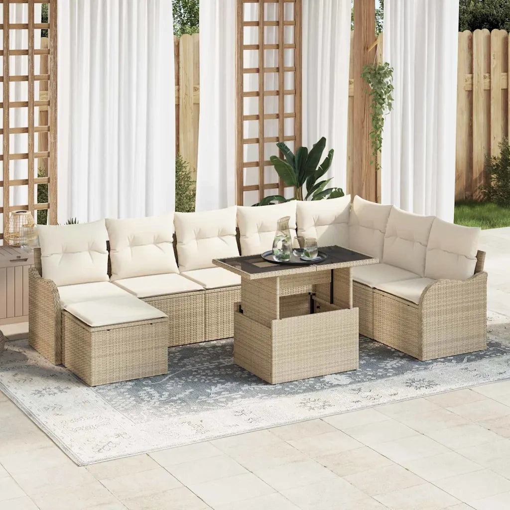 Set Divano da Giardino con cuscino 9 pcs Beige Poly Rattan 3357254