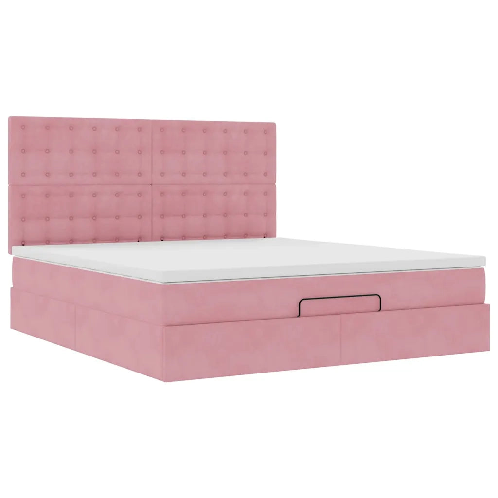 Struttura Letto Pouf con Materassi Rosa 180x200 cm Velluto 3314485