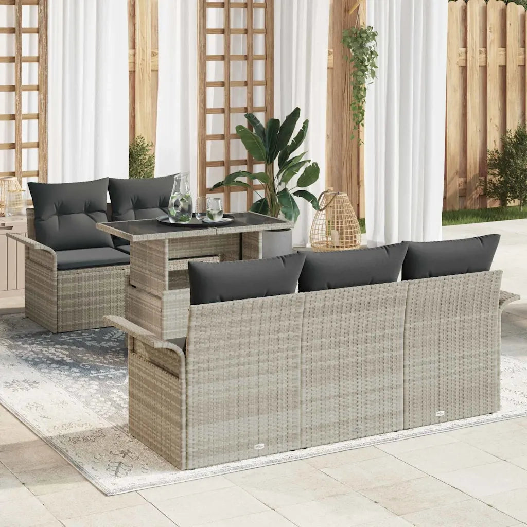 Set Divano da Giardino 6 pcs Grigio chiaro polyrattan 3348198