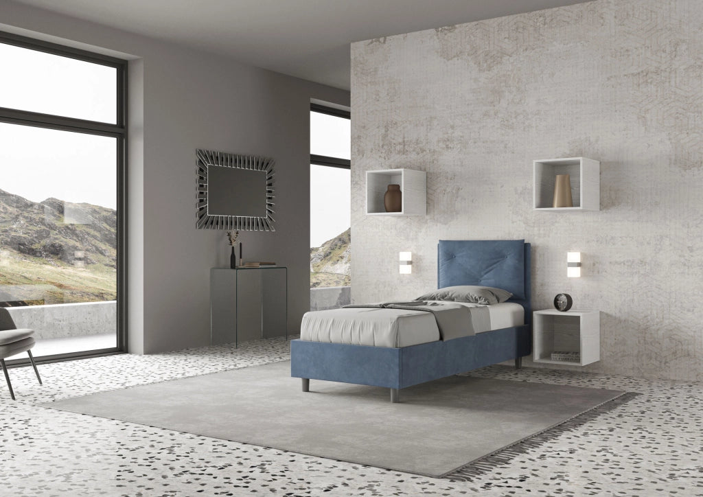 BS COM Letto singolo senza rete imbottito 80x190 microfibra blu
