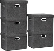 Scatole di archiviazione con coperchio, grandi, scatole di archiviazione con coperchio per armadi, cameretta, scatole di archiviazione per l'organizzazione di casa e ufficio, 5 pezzi, nero