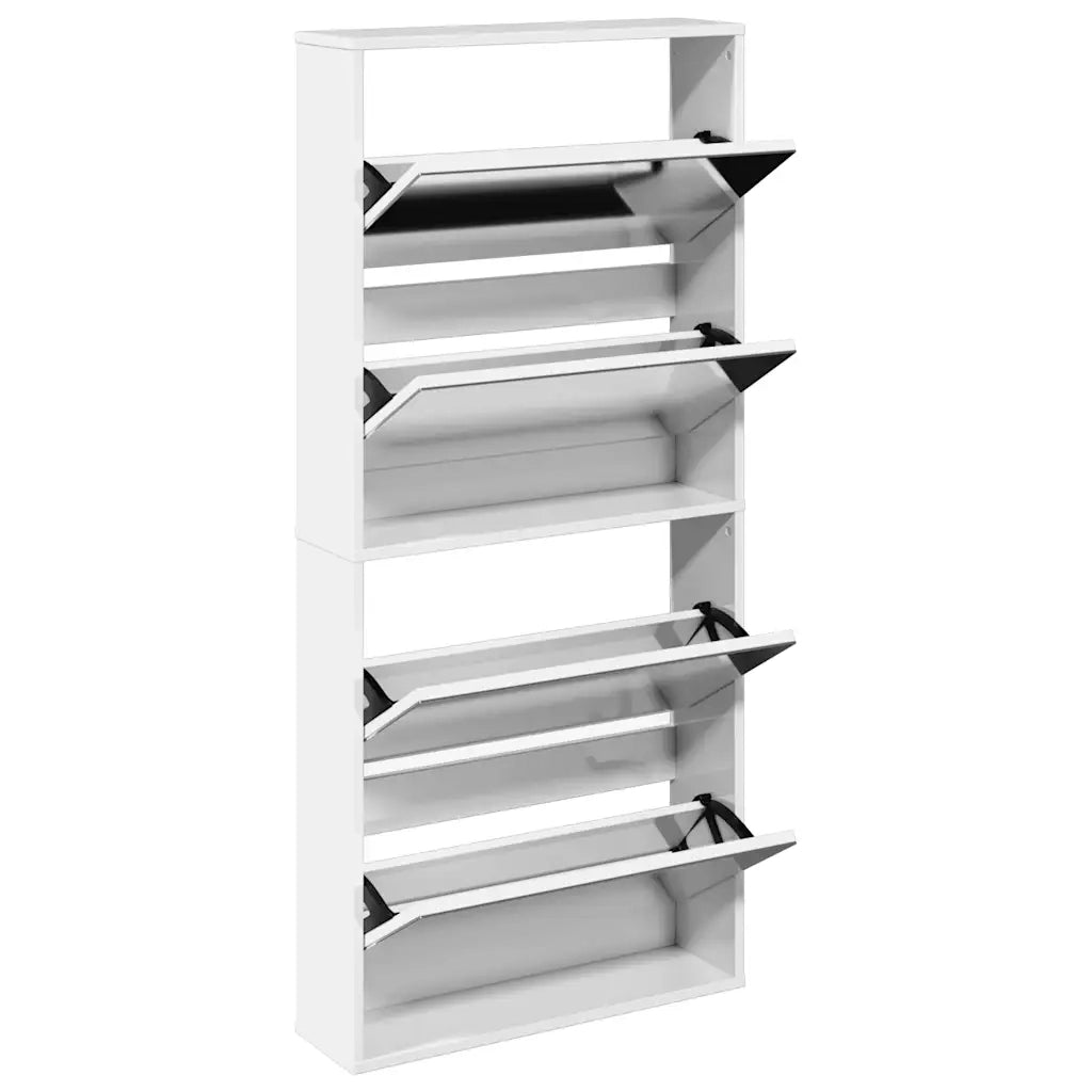 Scarpiera con Specchio a 4 Livelli-Mobile con specchio Bianco lucido 63x17x134 cm