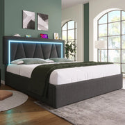 Letto Contenitore Imbottito LED 160x200 con USB ¨C Xylo ¨C Tessuto Lino