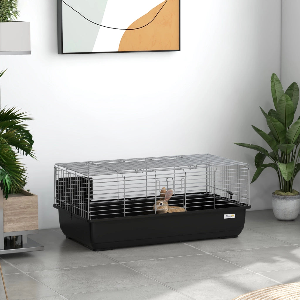 Gabbia per Conigli 2 Porte ¨C zephmum ¨C Nero Argento Metallo Plastica 100x55x41 cm