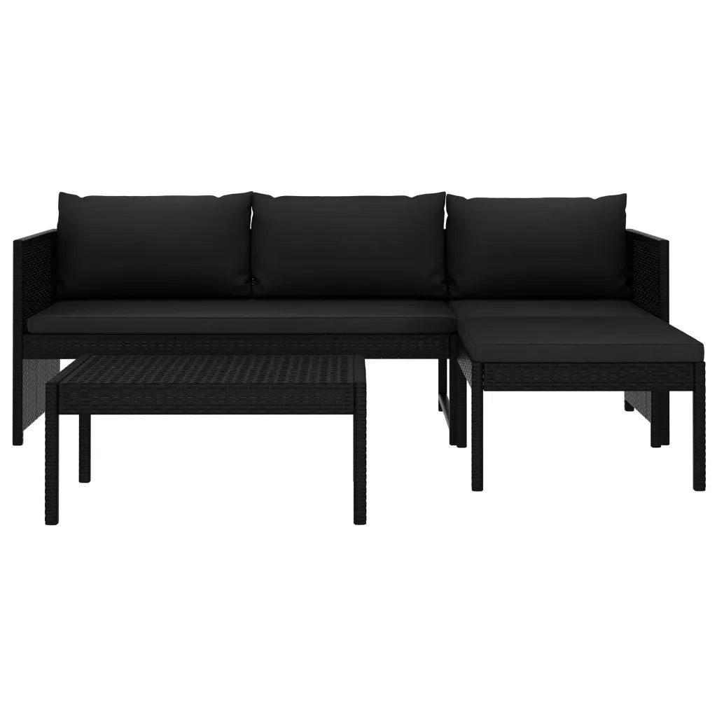 Set Divani da Giardino 3 pz con Cuscini in Polyrattan Nero cod mxl 35541