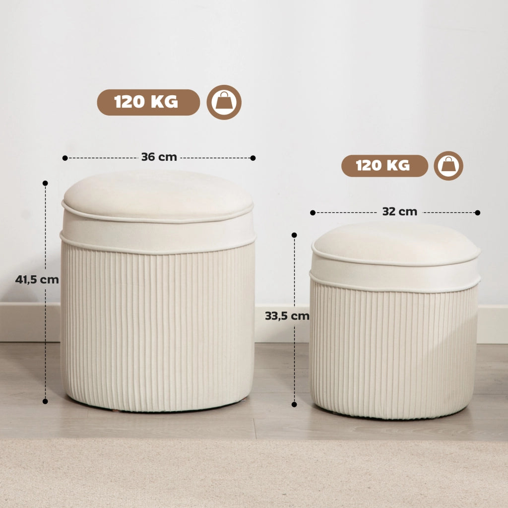 Pouf con Contenitore - Xylo - Set 2 pezzi Velluto Crema 36x36x41,5cm