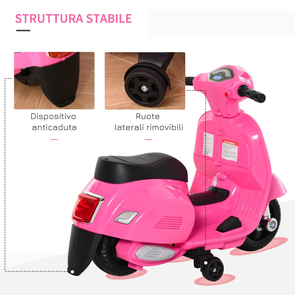 EasyComfort Moto Elettrica per Bambini 6V con Licenza Ufficiale Vespa Batteria, Motorino Elettrico per Bambini da 18-36 Mesi con Fari e Clacson, 66.5x38x52cm, Rosa