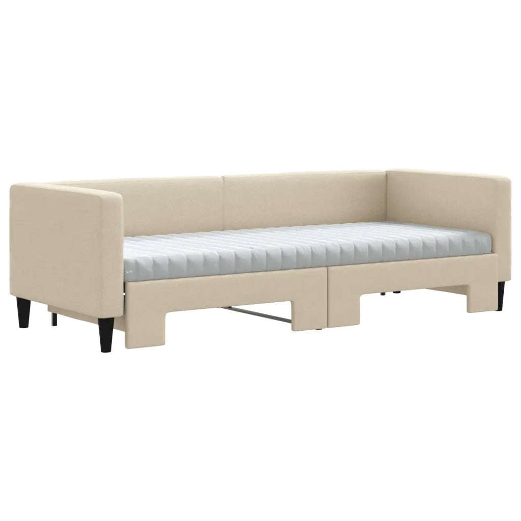 Divano Letto Estraibile con Materassi Crema 80x200 cm Tessuto 3196595
