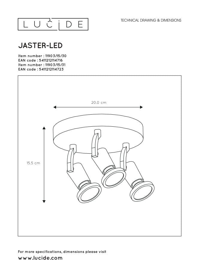 Lucide Jaster plafoniera 3 faretti GU10 nera 2700K
