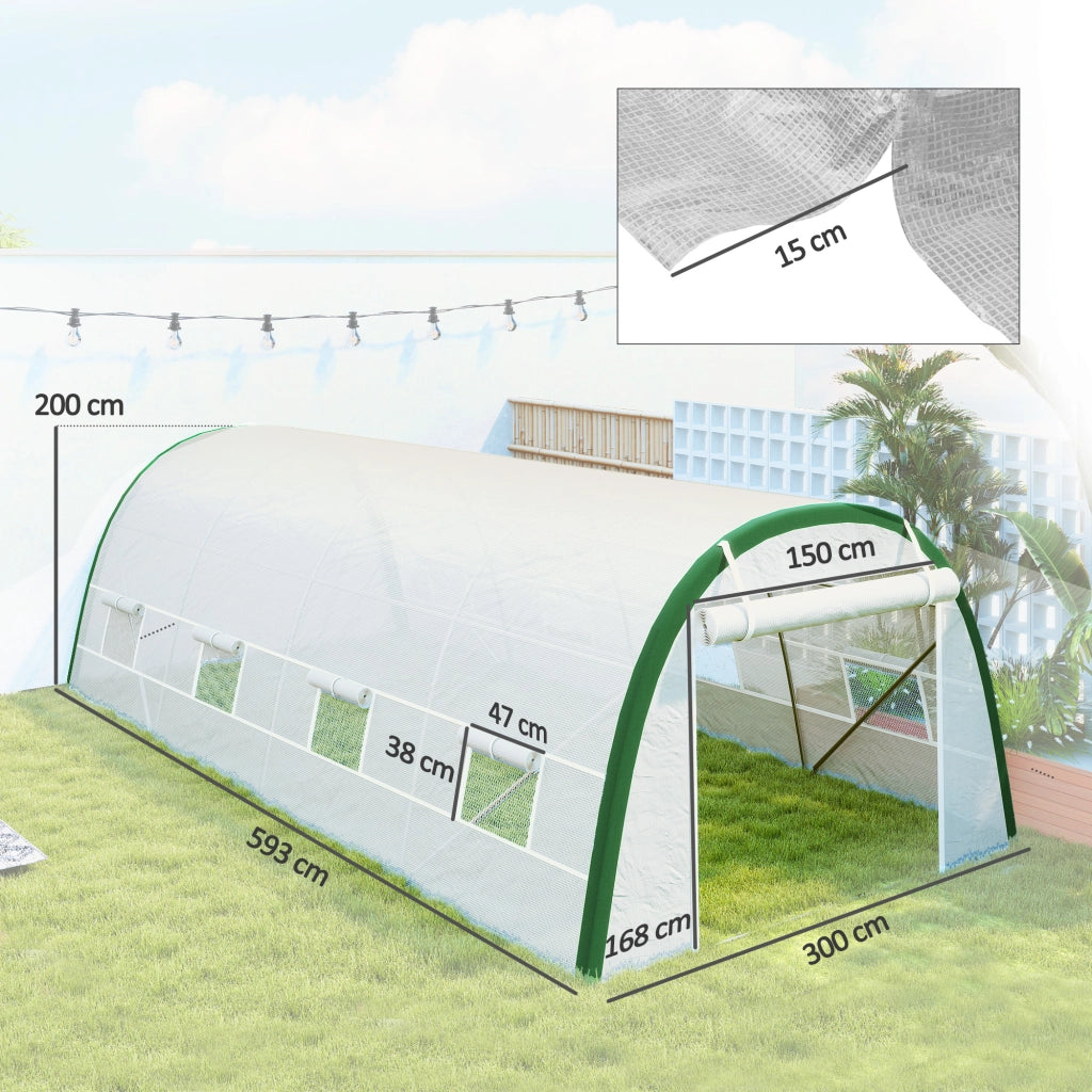 Serra da Giardino Tunnel ¨C Minimal ¨C 6x3x2 m, 18 m2, 8 Finestre, Porta a Zip, Acciaio Galvanizzato, Telo in PE, Bianco