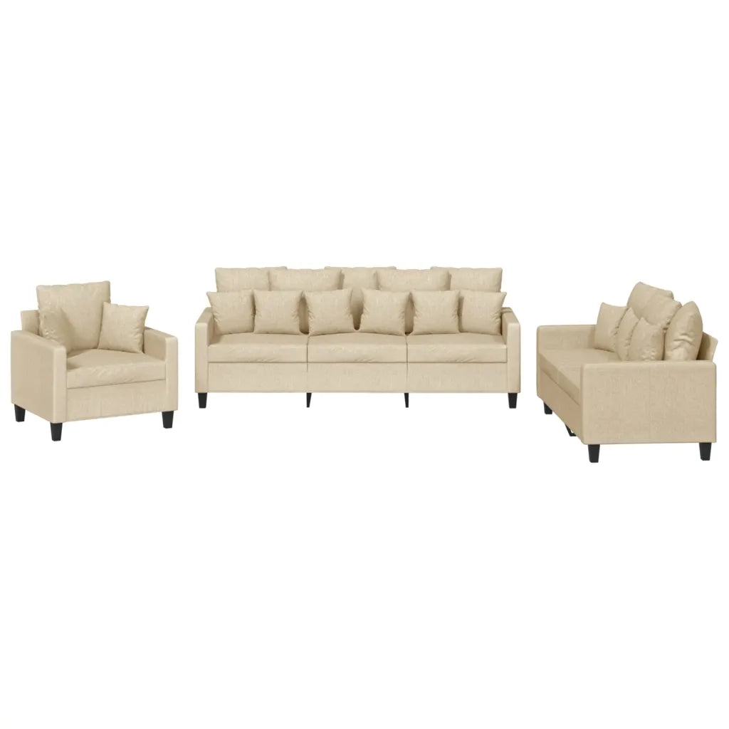 Set Divani 3 pz con Cuscini Crema in Tessuto 3201634