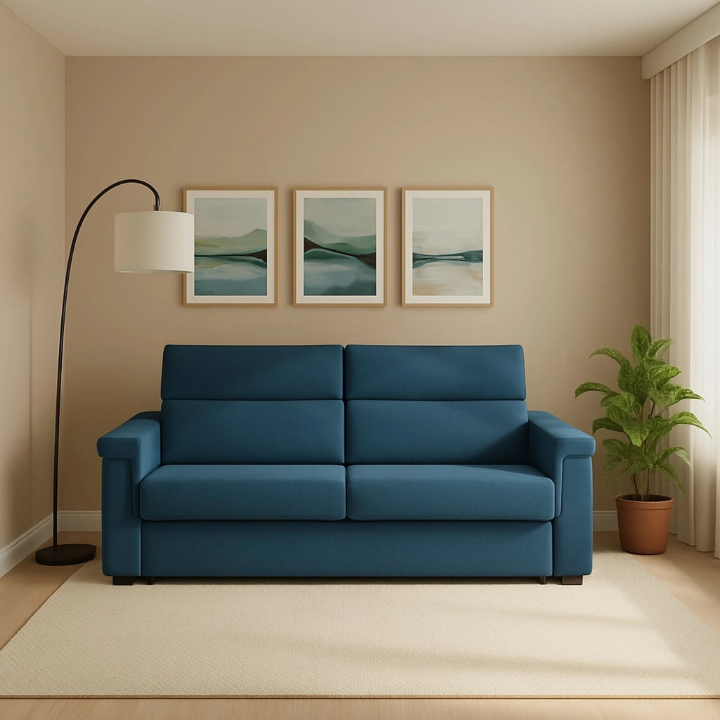 Rigolato, Divano Letto 2 Posti Sfoderabile Made in Italy, 185x95 cm blu