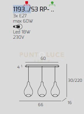SOSP. CROMO 3 LUCI RETTANGOLARE VETRI (1 PICCOLO AMBRA+1 PICCOLO BRONZO+1 PICCOLO FUME') 1193CR-S3 RP-MC