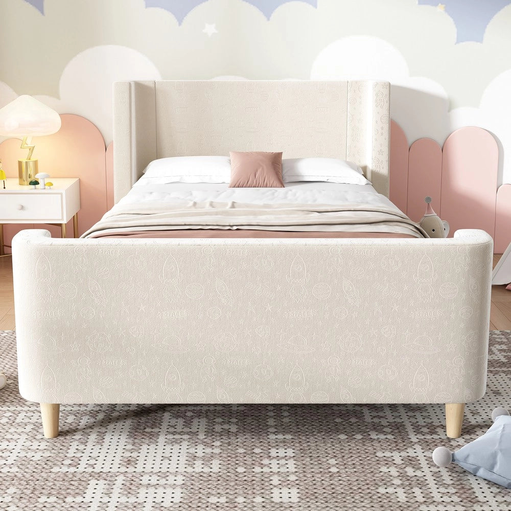Letto Imbottito Singolo per Bambini ¨C MINIMAL ¨C Velluto Beige 90x200