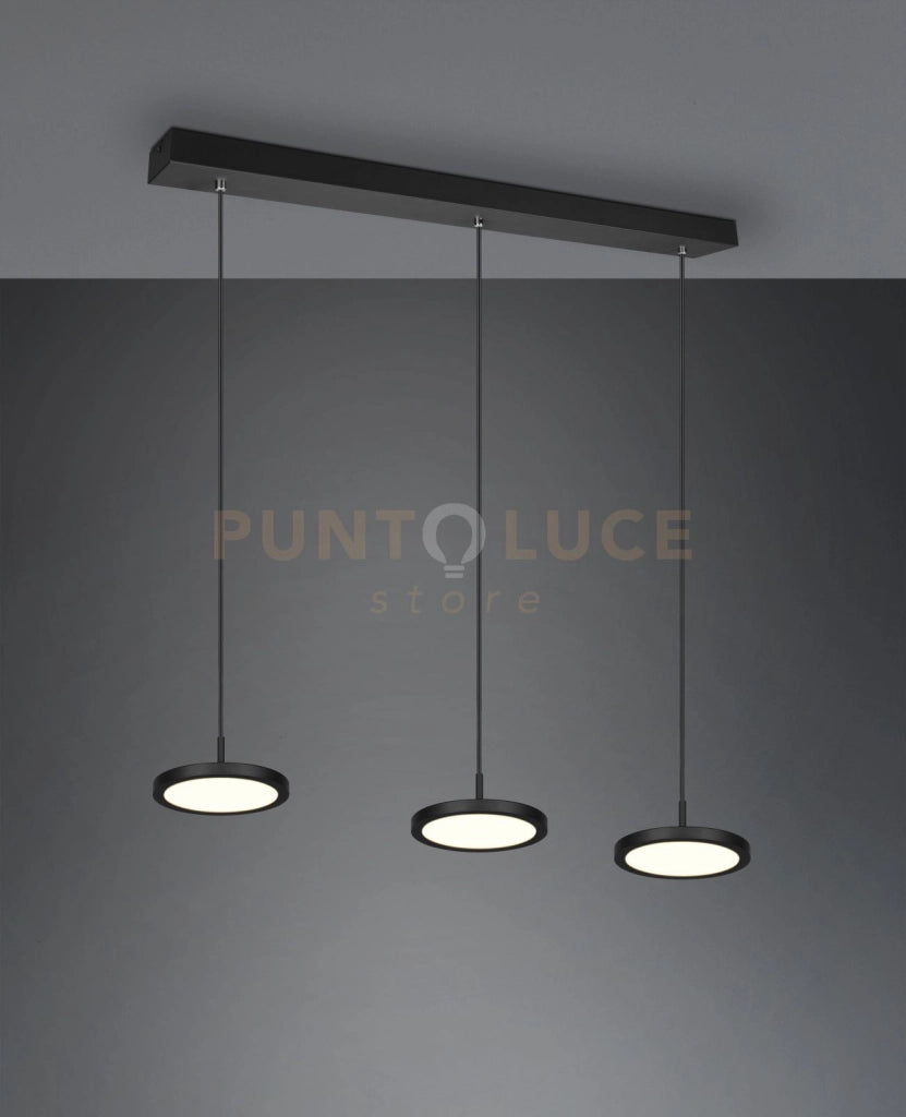 TRAY SOSPENSIONE LED 30 W  3600 lm, 3.000 K DIMMERABILE 3 DIFFUSORI IN METALLO NERO L. 90CM