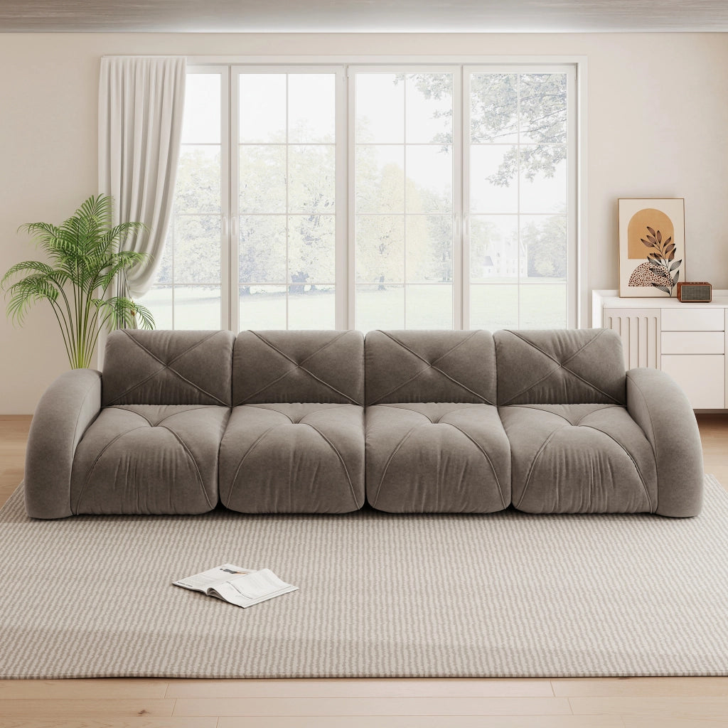 Divano 4 Posti Modulare ¨C Xylo ¨C Tessuto Chenille, Marrone, Senza Montaggio