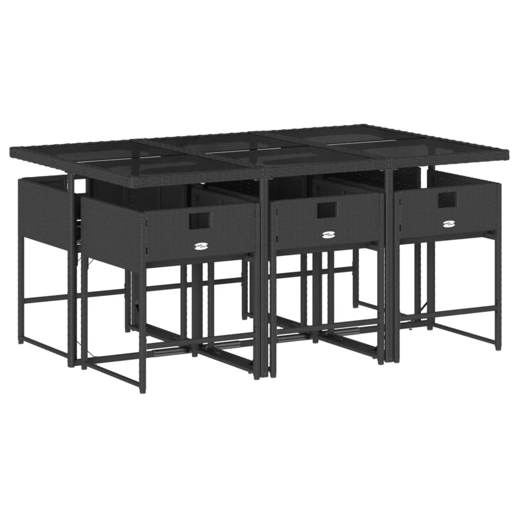 Set da Pranzo da Giardino 7 pz Nero con Cuscini in Polyrattan 3278034