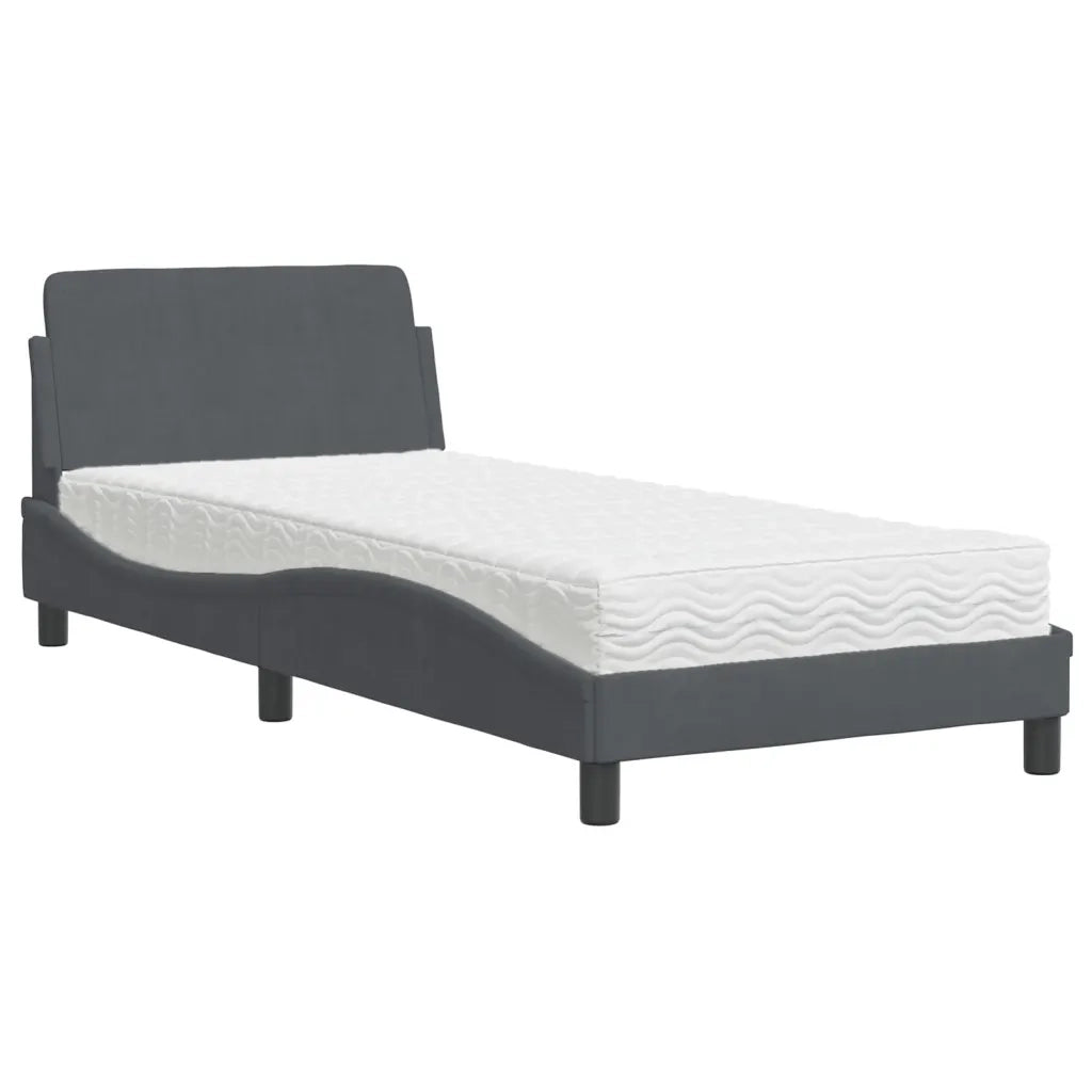 Letto con Materasso Dover Grigio Scuro 80x200 cm in Velluto