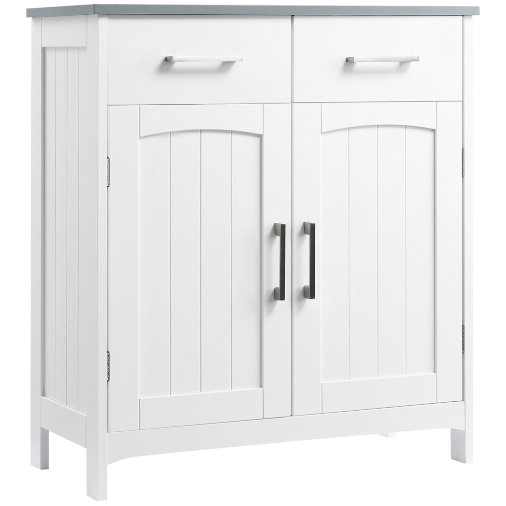Mobiletto Bagno con 2 Ante, 2 Cassetti e Ripiano Regolabile, in MDF, 68x33x76cm